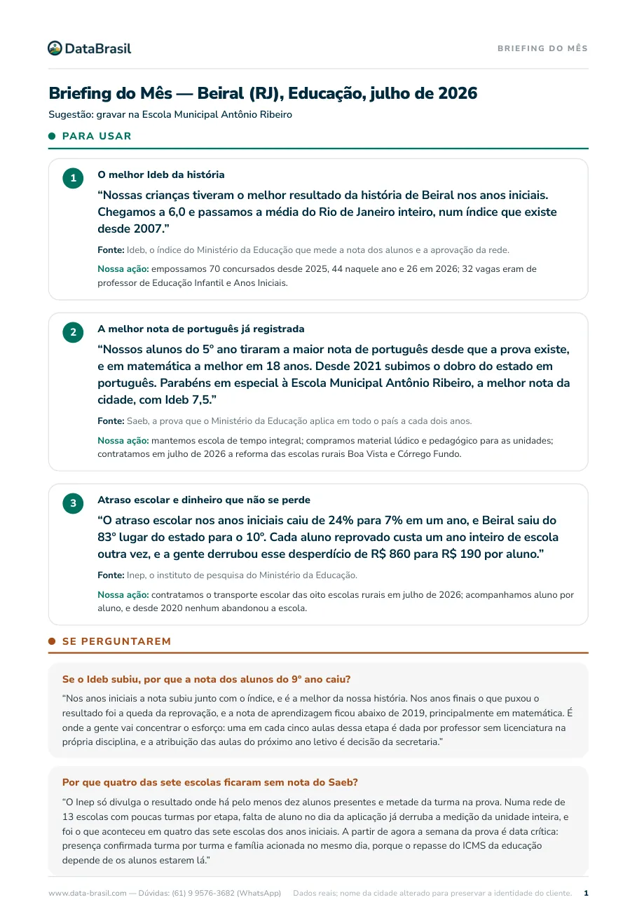 Capa do Briefing do Mês de Educação de Beiral-MG